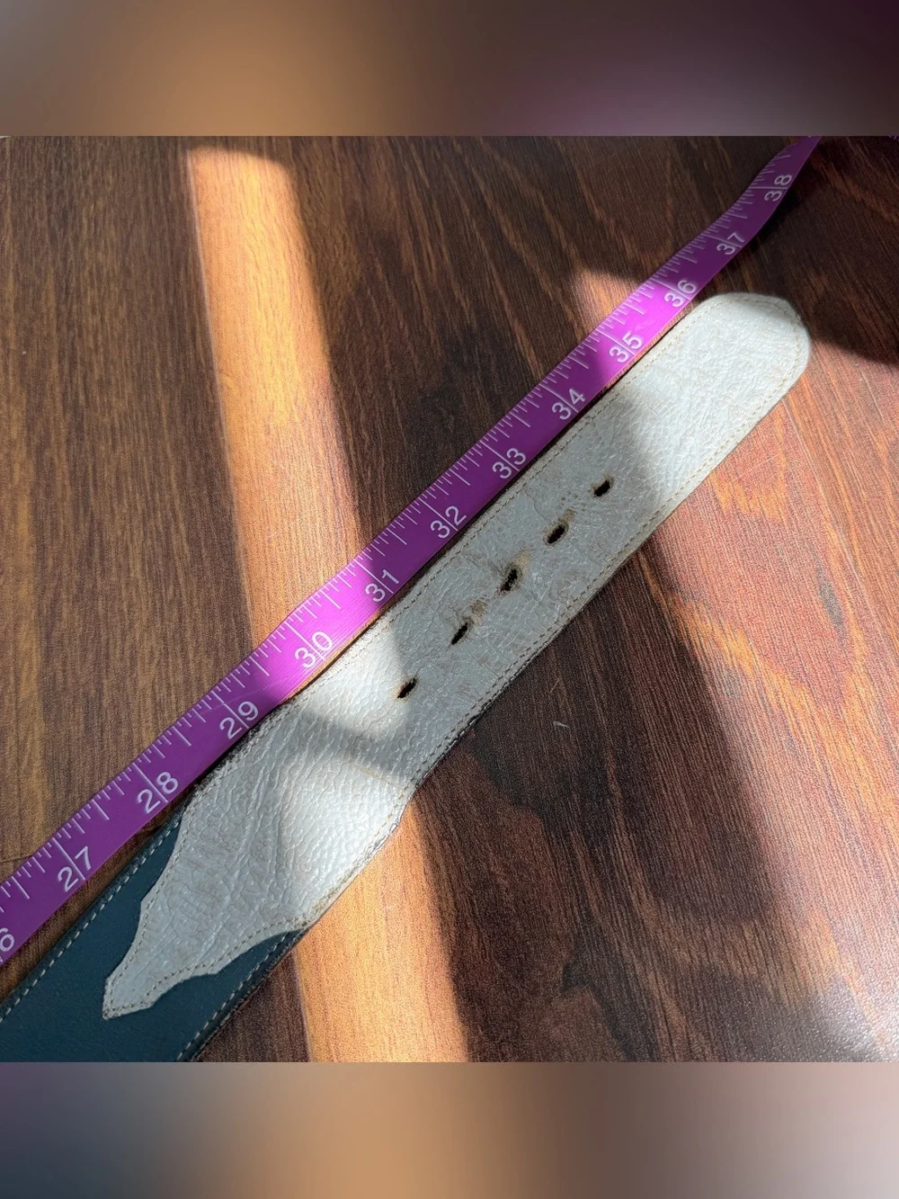 Tony Lama Made in Texas Leather Western Belt Blue Leather Gray Inlay Size 32